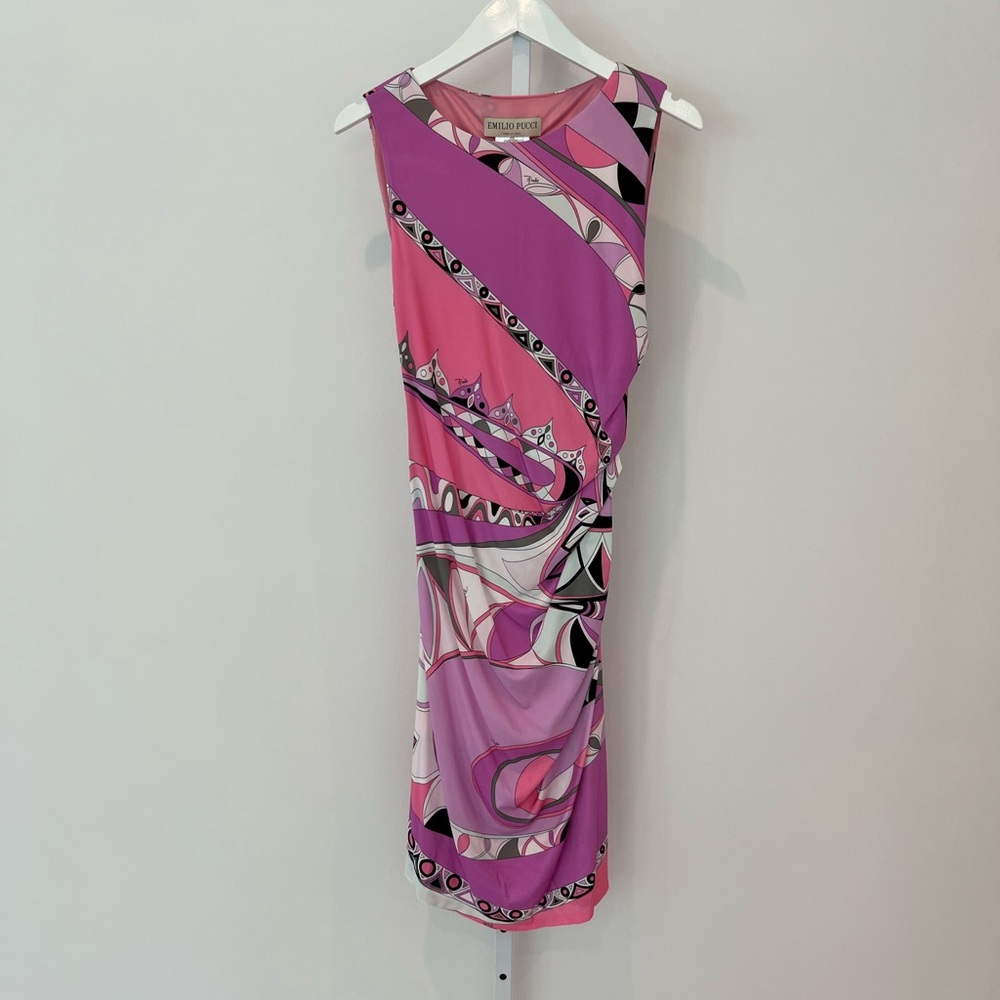 EMILIO PUCCI PINK MULTI PRINT DRESS MODEL 41RL15 SIZE IT 44 / US 10 NWTS!
